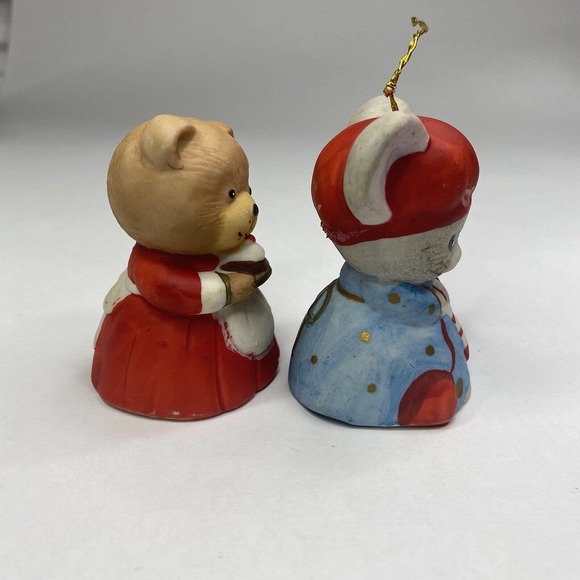 2/Two Jasco 1980 Critter Bells Mouse & Bear Porcelain Christmas Bell Vintage - Picture 4 of 12